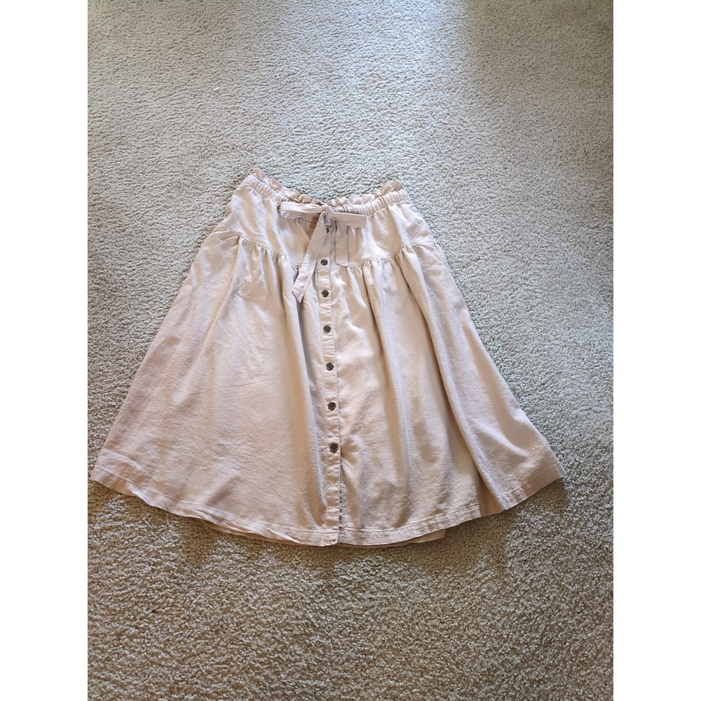 Universal Thread Linen/Blend Dropped Tie/Elastic Waist Tan Midi Skirt Size XL